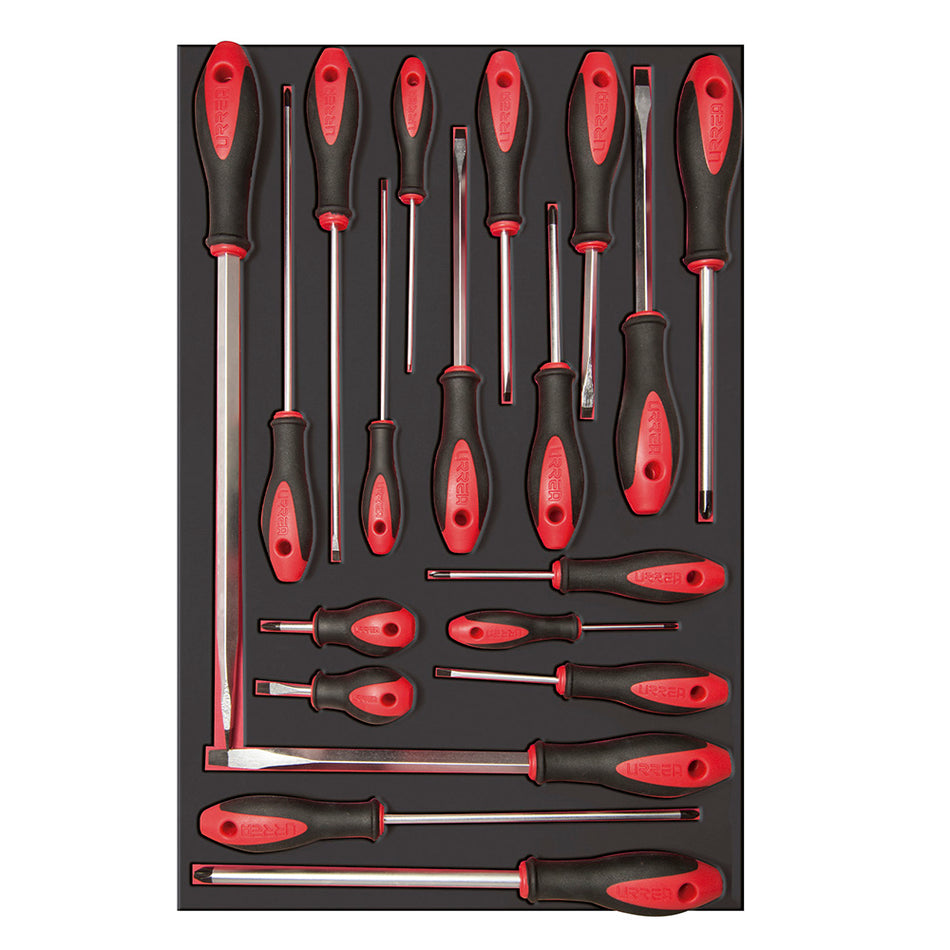 JUEGO DE DESTORNILLADORES MANGO BIMATERIAL VARIAS PUNTAS BANDEJA LAMINADA 19 PIEZAS 1 SKU CH307