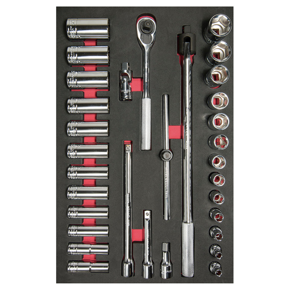 JUEGO DE DADOS CORTOS Y LARGOS Y ACCESORIOS CUADRO DE 1 2 EN PULGADAS 32 PIEZAS SKU CH310