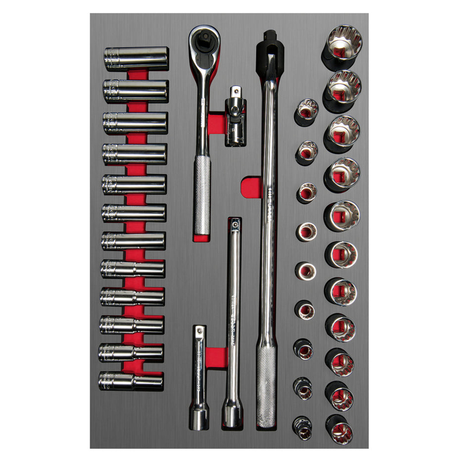 JUEGO DE DADOS CORTOS Y LARGOS Y ACCESORIOS DE 1 2 METRICOS 37 PIEZAS SKU CH311L