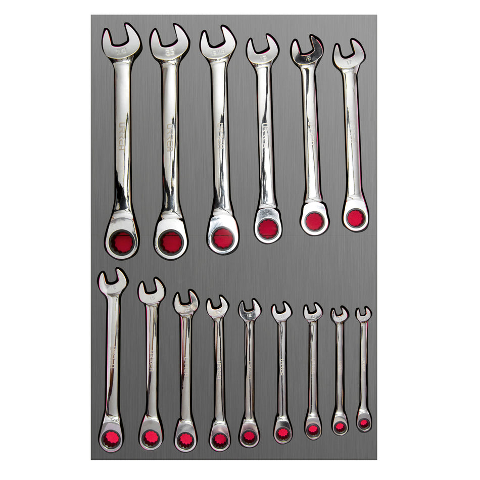 JUEGO DE LLAVES COMBINADAS DE MATRACA METRICAS 15 PIEZAS SKU CH313L