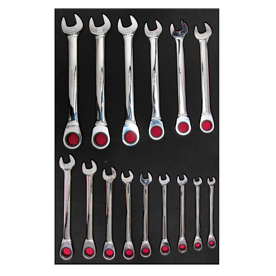 JUEGO DE LLAVES COMBINADAS DE MATRACA METRICAS 15 PIEZAS 1 SKU CH313