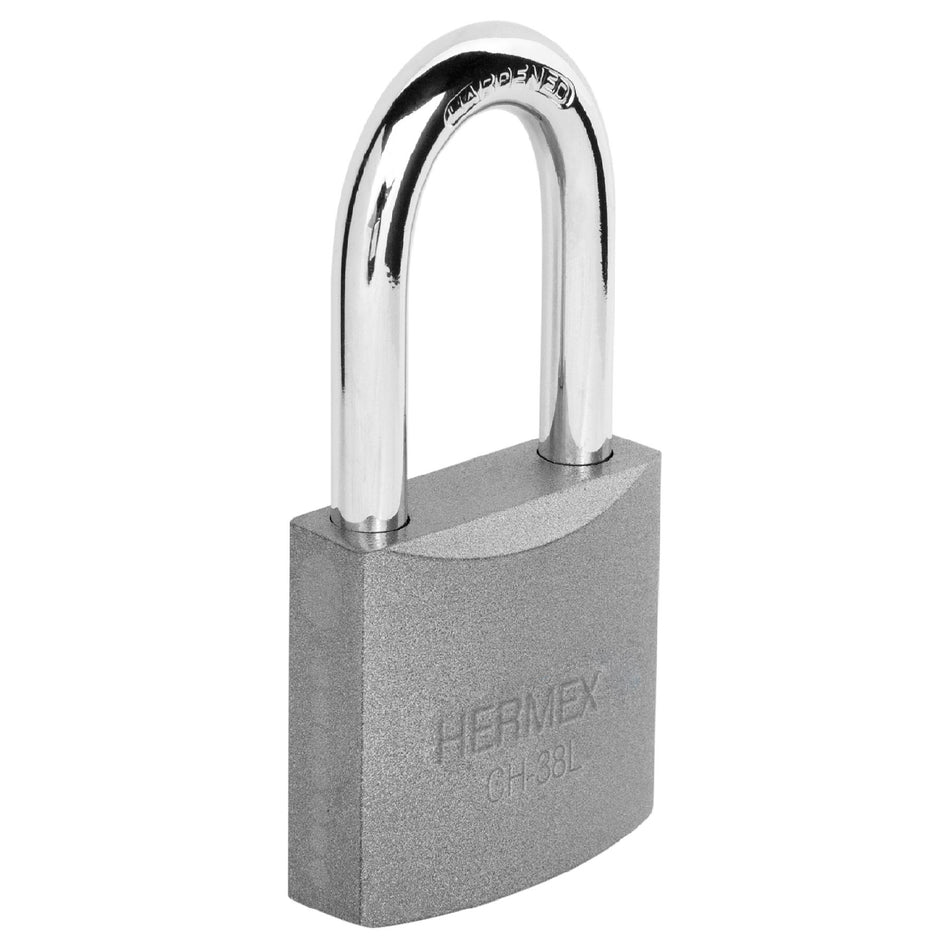 Candado de hierro 38 mm gancho largo en blíster, Hermex SKU CHB-38L