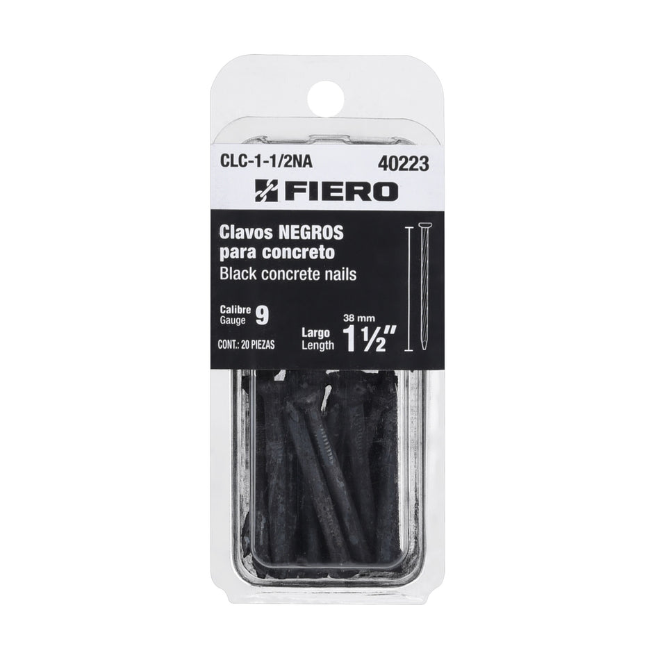 Blíster con 20 clavos negros para concreto 1-1/2', Fiero SKU CLC-1-1/2NA