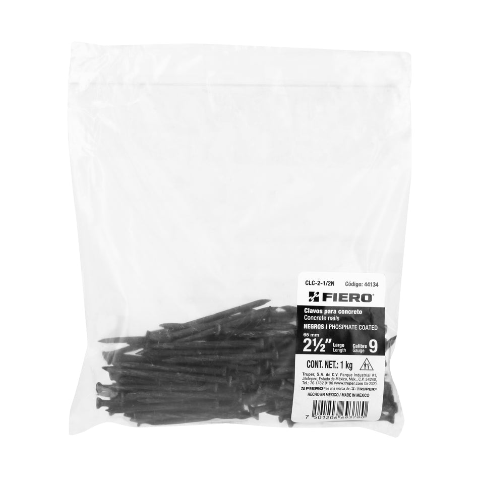 Bolsa con 1 kg de clavos para concreto negros 2-1/2', Fiero SKU CLC-2-1/2N