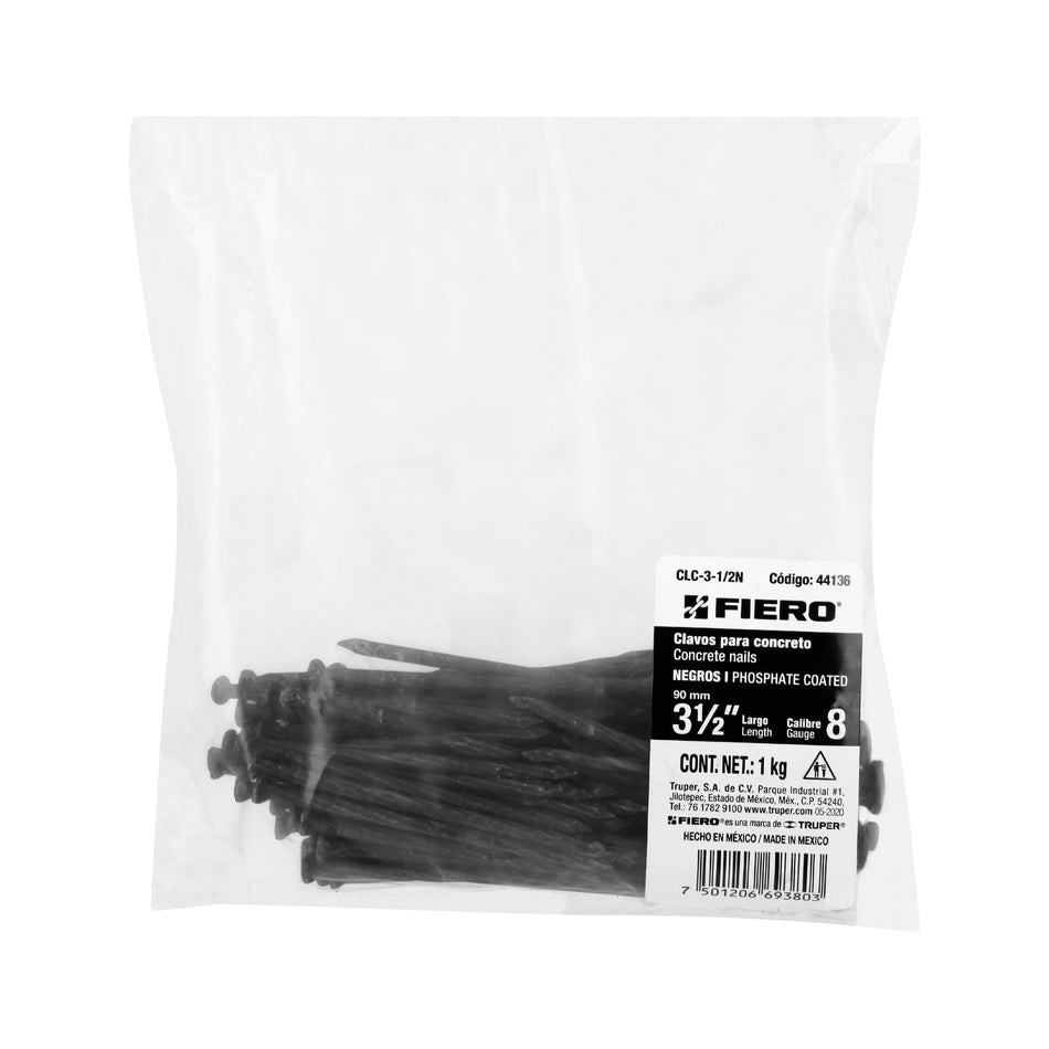 Bolsa con 1 kg de clavos para concreto negros 3-1/2', Fiero SKU CLC-3-1/2N