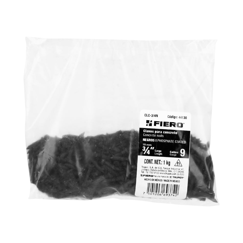 Bolsa con 1 kg de clavos para concreto negros 3/4', Fiero SKU CLC-3/4N