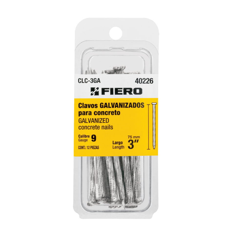 Blíster con 12 clavos galvanizados para concreto 3', Fiero SKU CLC-3GA