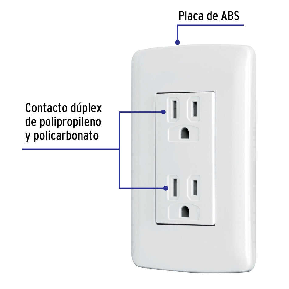 Contacto dúplex aterrizado, color blanco, línea Italiana  SKU CODO-IB0