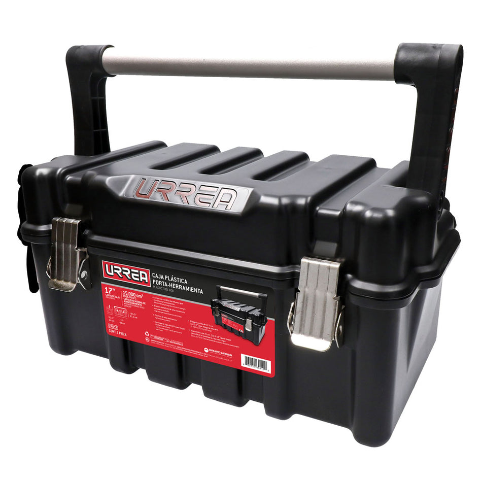 CAJA PORTAHERRAMIENTAS PLASTICA CON BROCHES METALICOS Y CHAROLA 17 X 9 X 8 SKU CPU17A