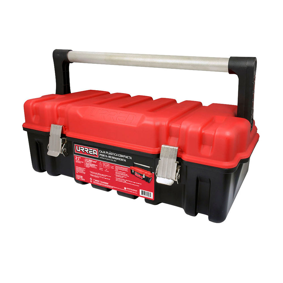 CAJA PORTAHERRAMIENTAS PLASTICA COMPACTA CON BROCHES METALICOS Y TAPA ROJA 21 X 11 X 7 SKU CPUC20R