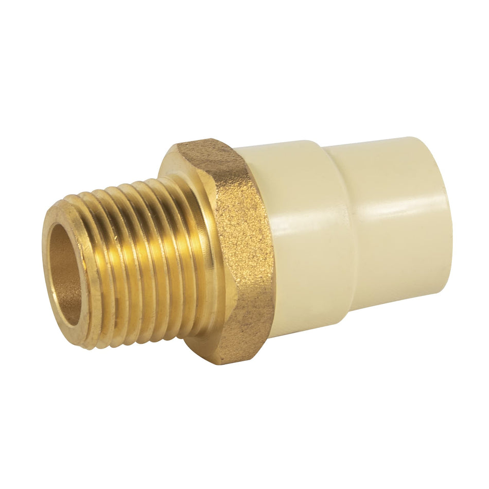 Adaptador macho de CPVC 1/2' con inserto metálico, Foset SKU CPVC-651