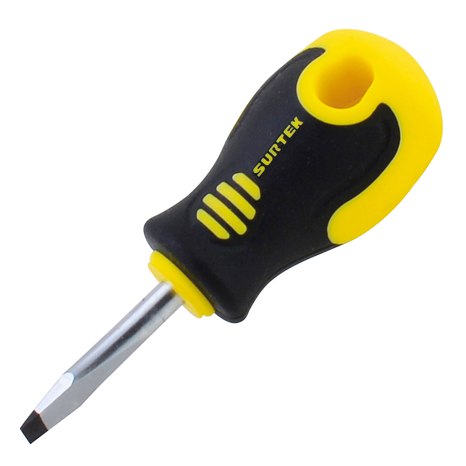 DESTORNILLADOR CON MANGO BIMATERIAL, PUNTA PLANA TIPO TROMPO 1/4" X 1-1/2" SKU D2520