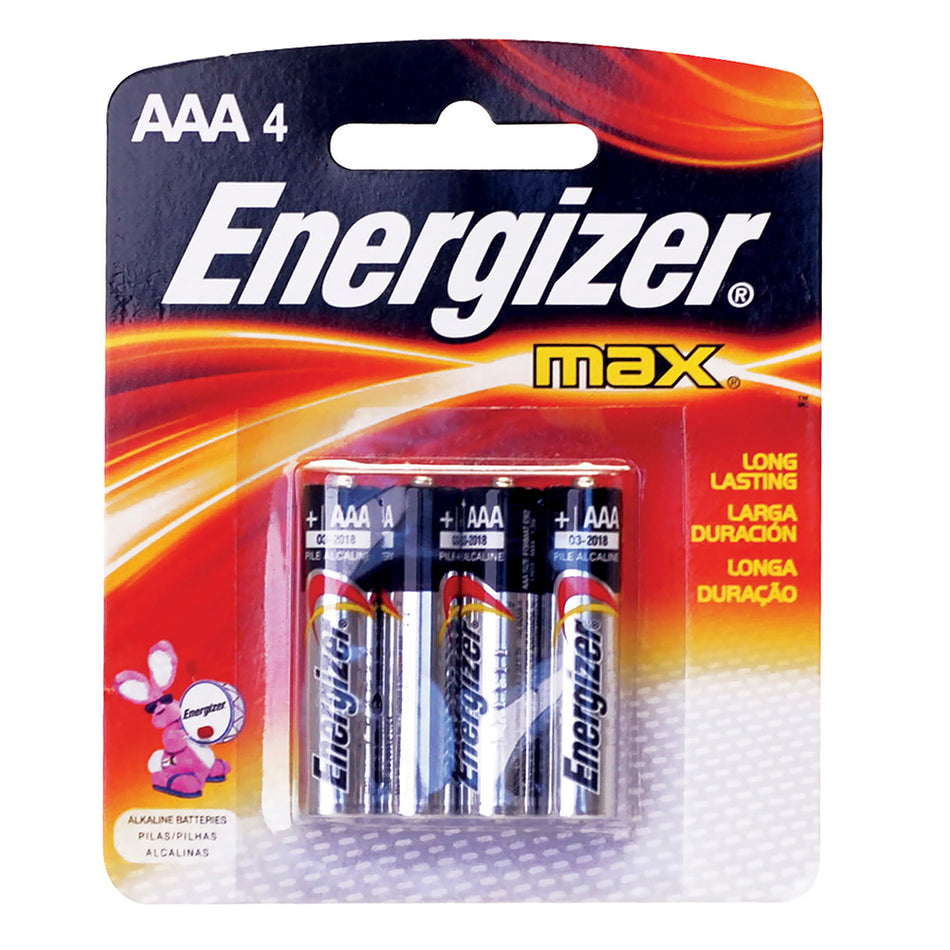 PILA ALCALINA ENERGIZER® "AAA", 4 PIEZAS SKU E92BP-40