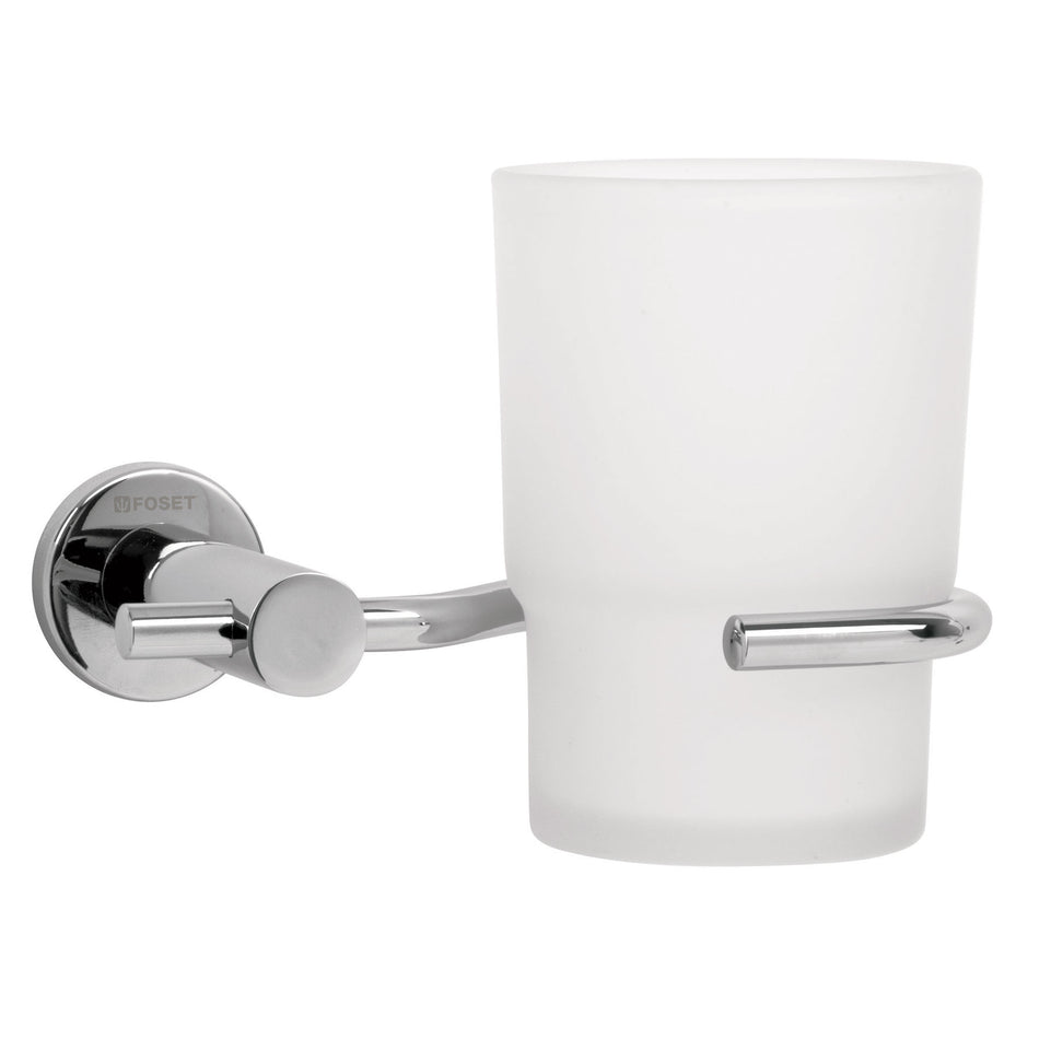 Portavaso cepillero cromo con vaso de vidrio, Foset Element SKU ELA-71