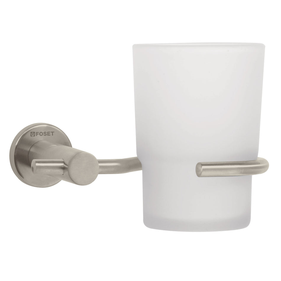 Portavaso cepillero satín con vaso de vidrio, Foset Element SKU ELA-71N