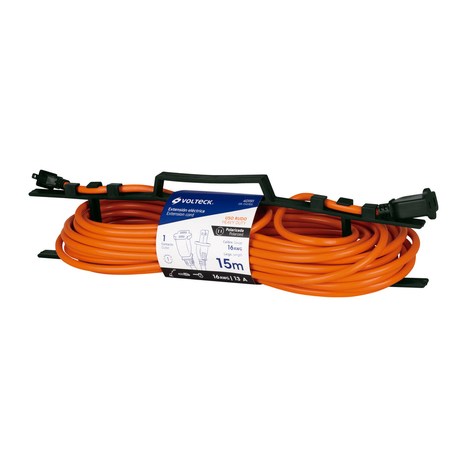 Extensión eléctrica uso rudo 15 m 2x16 AWG para 1 clavija SKU ER-15X16S0