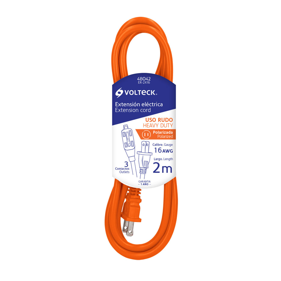 Extensión eléctrica de uso rudo 2 m 2x16 AWG, Volteck SKU ER-2X160