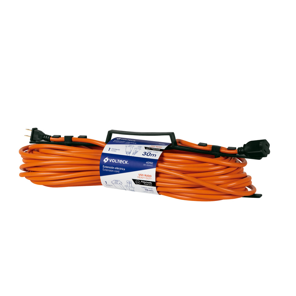 Extensión eléctrica uso rudo 30 m 2x16 AWG para 1 clavija SKU ER-30X16S0