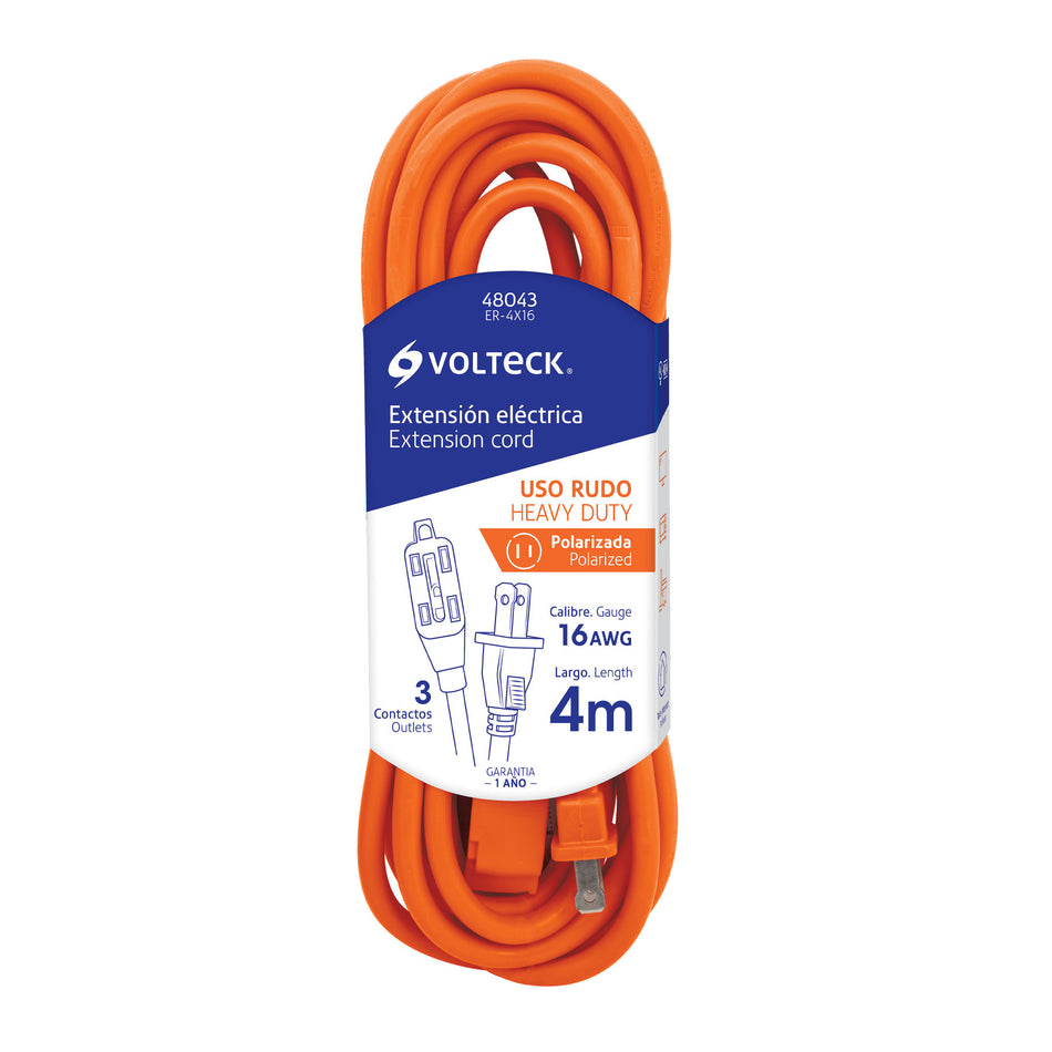 Extensión eléctrica de uso rudo 4 m 2x16 AWG, Volteck SKU ER-4X160