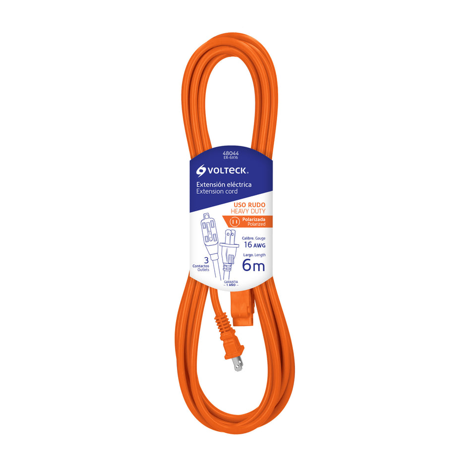 Extensión eléctrica de uso rudo 6 m 2x16 AWG, Volteck SKU ER-6X160