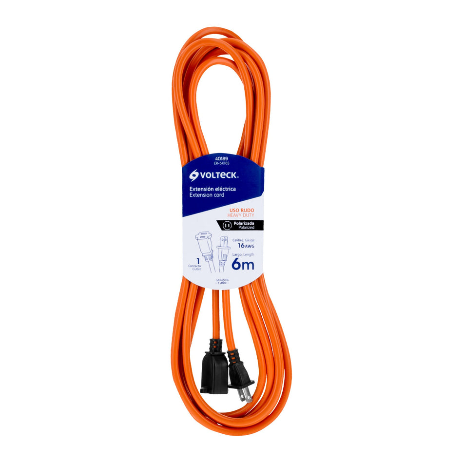 Extensión eléctrica uso rudo 6m 2x16 AWG para 1 clavija SKU ER-6X16S0