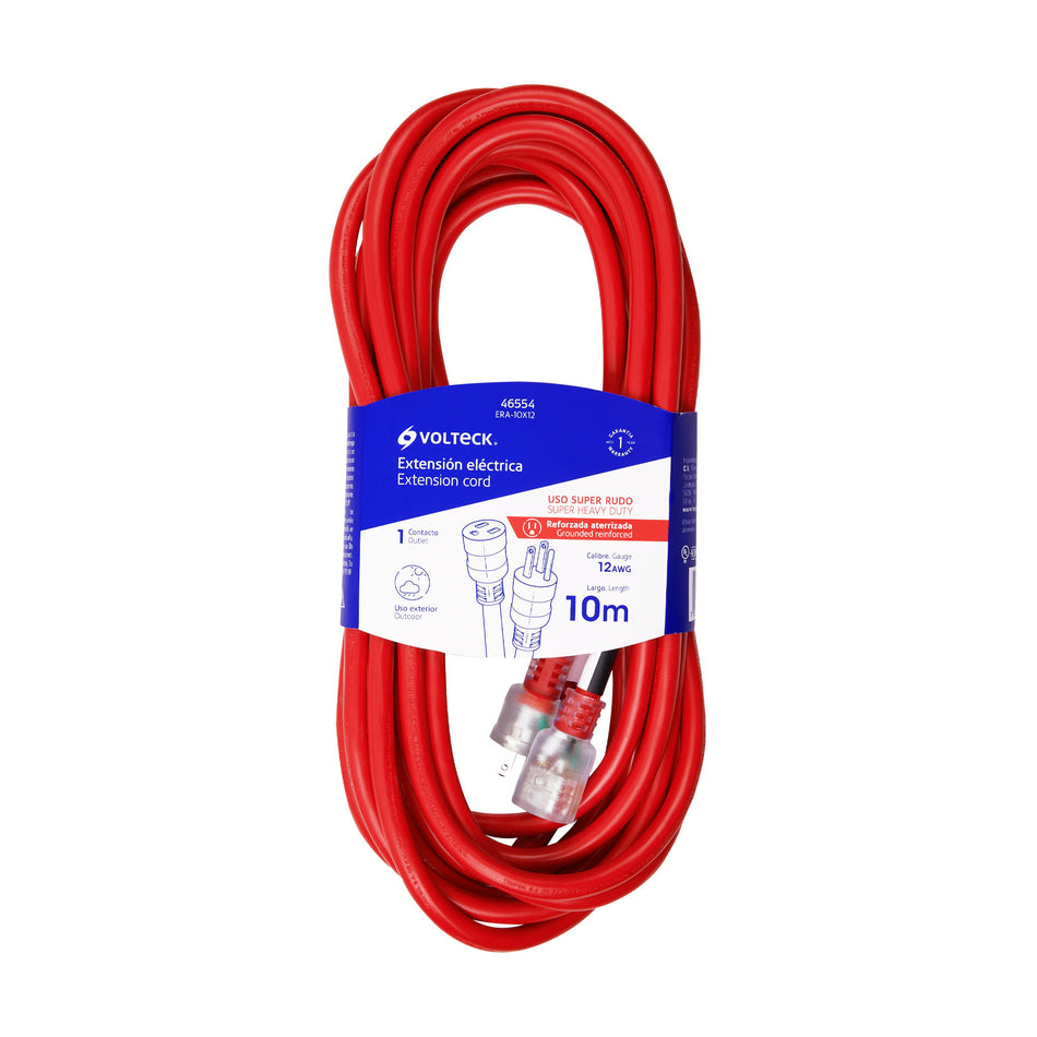 Extensión reforzada aterrizada 10 m 3x12 AWG, Volteck SKU ERA-10X120