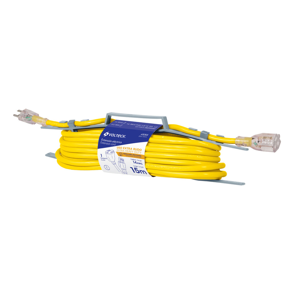 Extensión reforzada aterrizada 15 m 3x14 AWG, Volteck SKU ERA-15X140