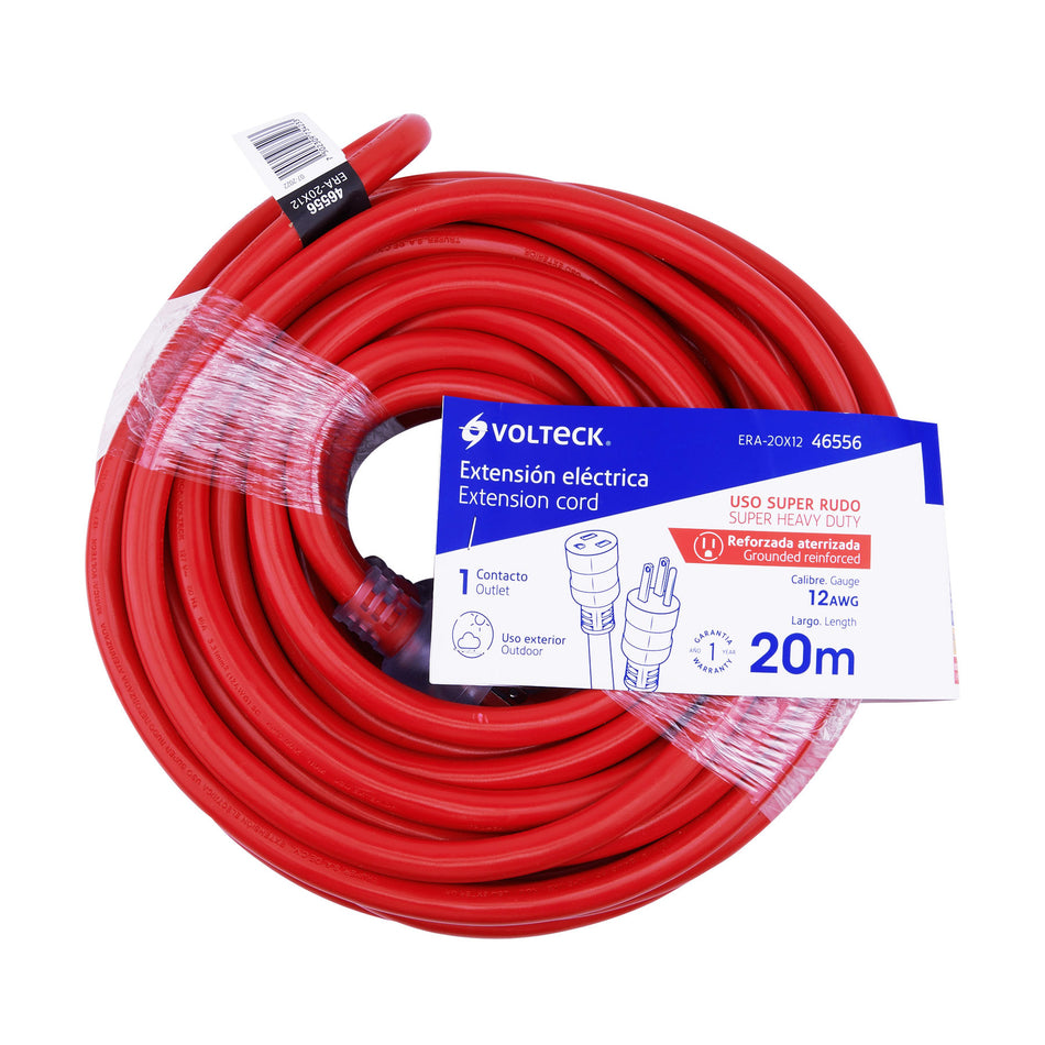 Extensión reforzada aterrizada 20 m 3x12 AWG, Volteck SKU ERA-20X120