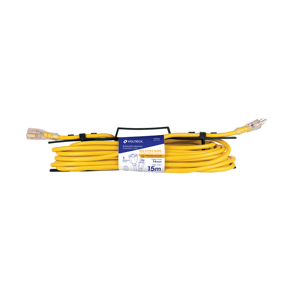 Extensión reforzada aterrizada 30 m 3x14 AWG, Volteck SKU ERA-30X140