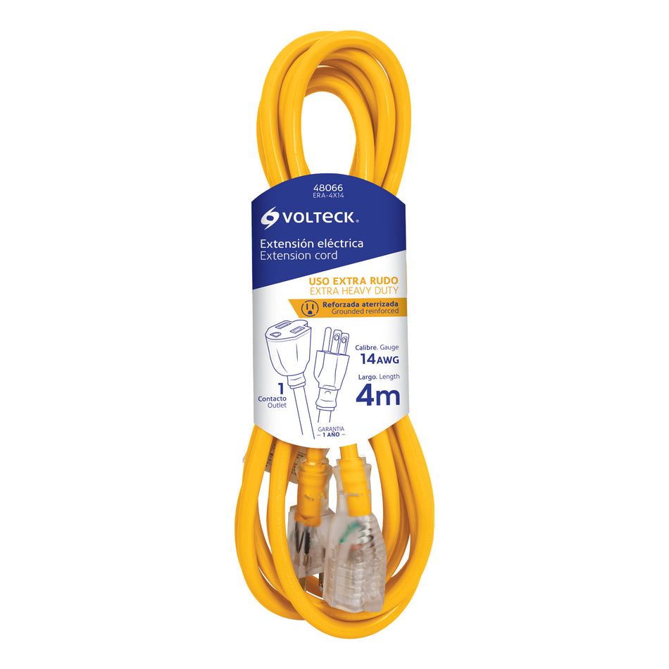 Extensión reforzada aterrizada 4 m 3x14 AWG, Volteck SKU ERA-4X140