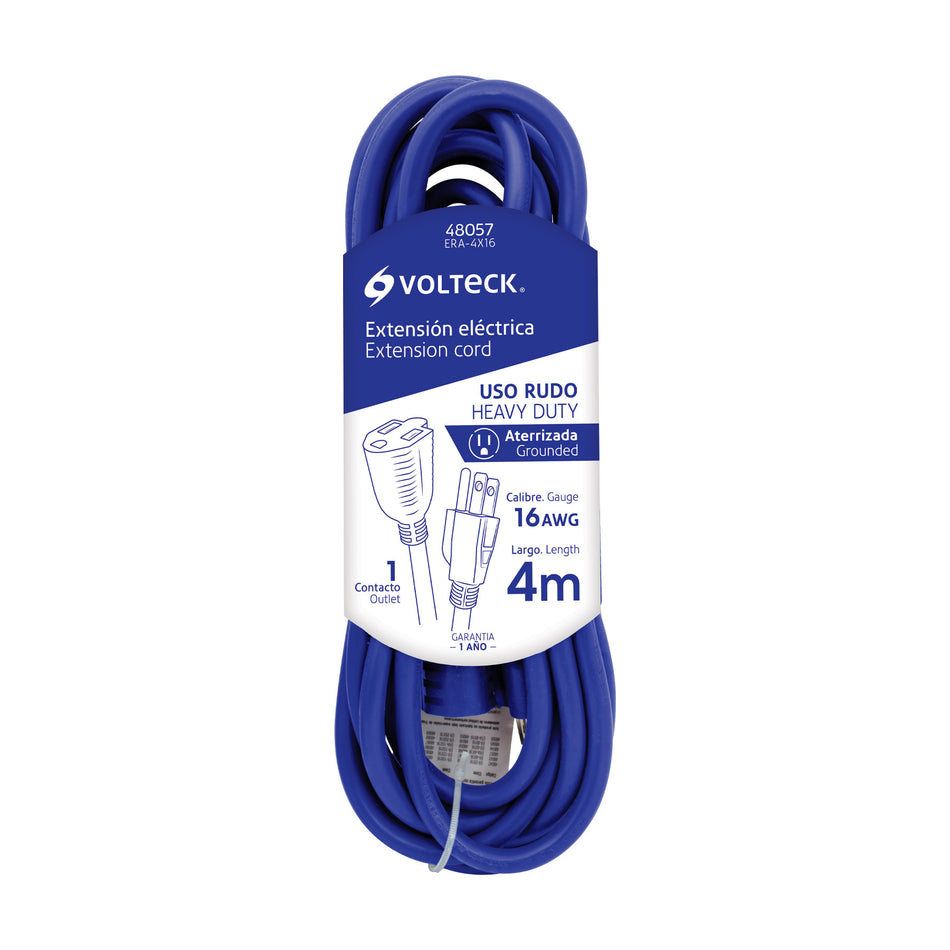 Extensión de uso rudo aterrizada 4 m 3x16 AWG, Volteck SKU ERA-4X160