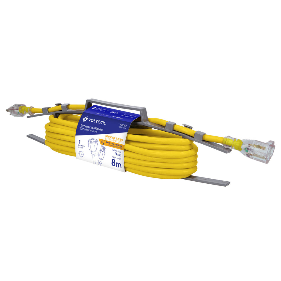 Extensión reforzada aterrizada 8 m 3x14 AWG, Volteck SKU ERA-8X140