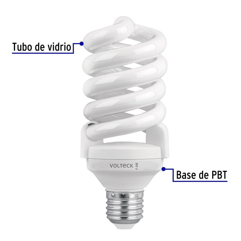 Pack 4 lámparas espiral T4 24 W luz de día, caja, Volteck SKU F-24EX40