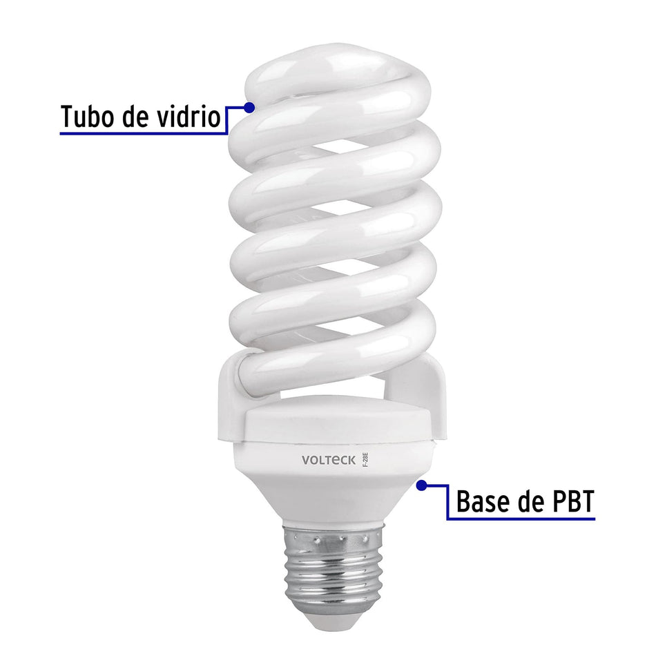 Pack 4 lámparas espiral T4 28 W luz de día, caja, Volteck SKU F-28EX40