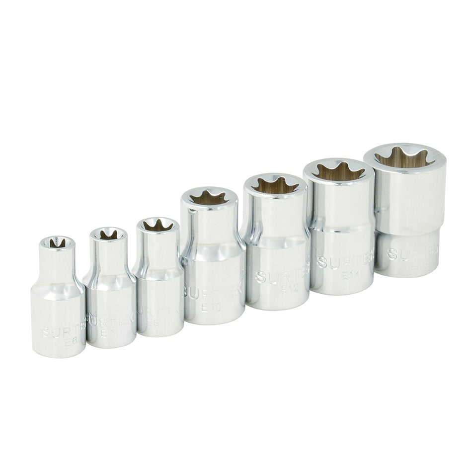 JUEGO DE DADOS CON PUNTA TORX HEMBRA CUADRO DE 1/4" Y 3/8, 7 PIEZAS SKU F4451E0