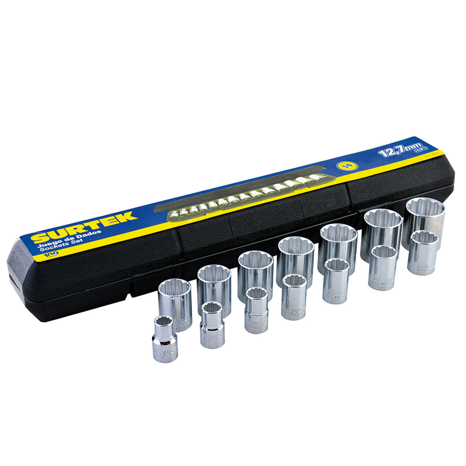JUEGO DE DADOS CUADRO DE 1/2" EN PULGADAS, 12 PUNTAS, 14 PIEZAS SKU F5800A0