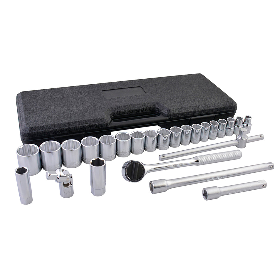 JUEGO DE DADOS Y ACCESORIOS CUADRO DE 1/2" METRICO, 25 PIEZAS SKU F5800CM0