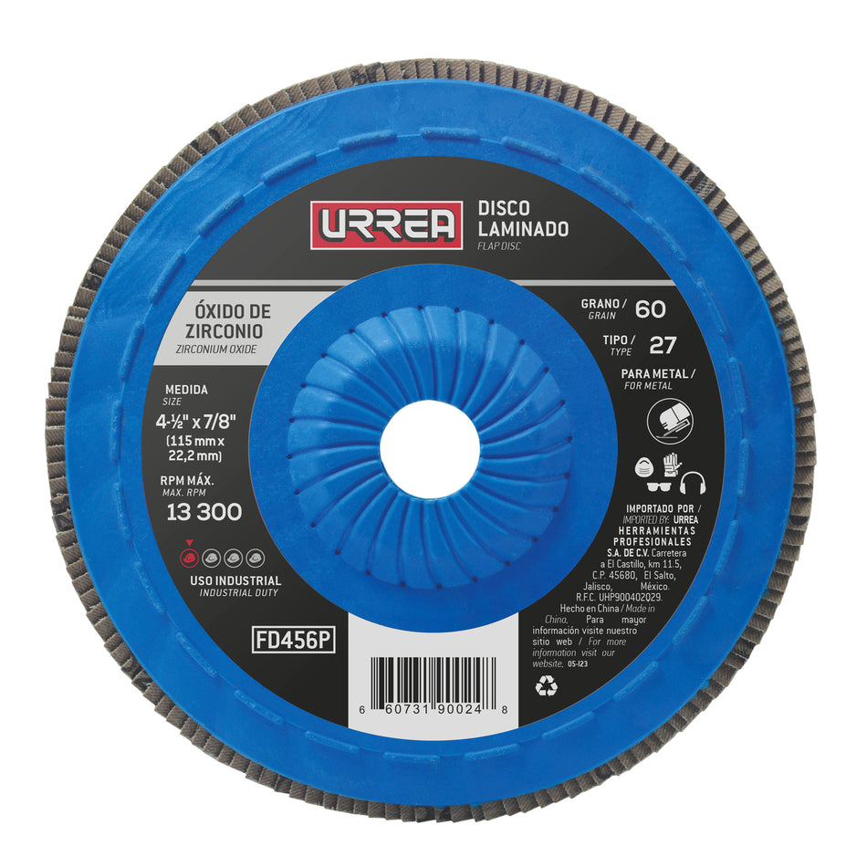 DISCO LAMINADO TIPO 27 GRANO 60 CON RESPALDO PLASTICO 4 1 2 SKU FD456P