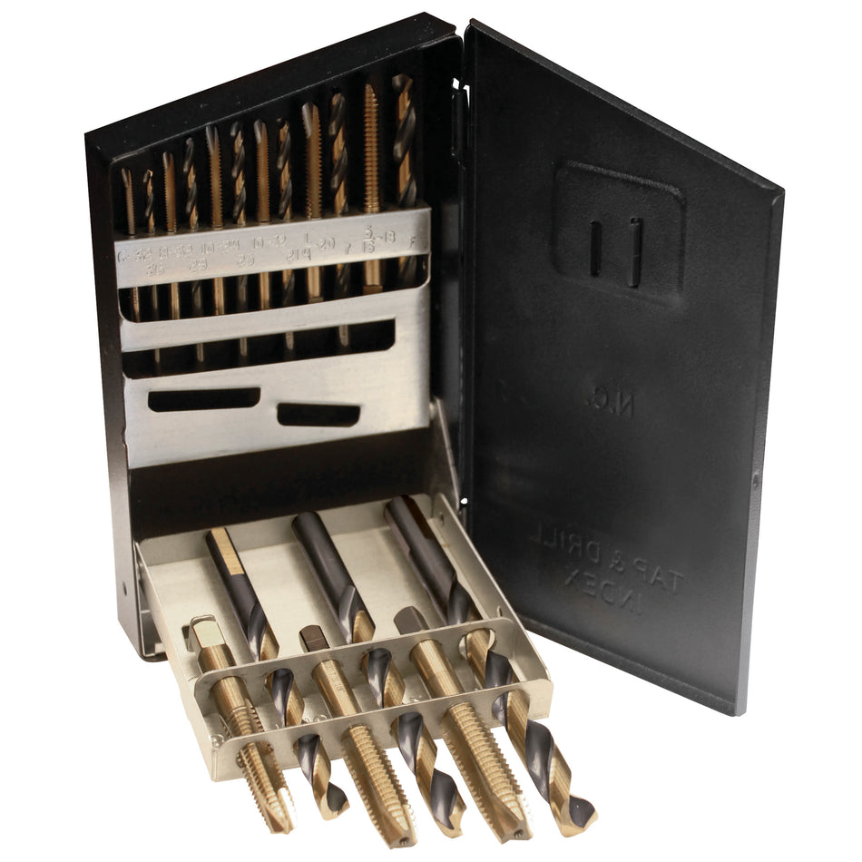 JUEGO DE BROCAS PREMIUM Y MACHUELOS DE ACERO DE ALTA VELOCIDAD 18 PIEZAS SKU H5118MC