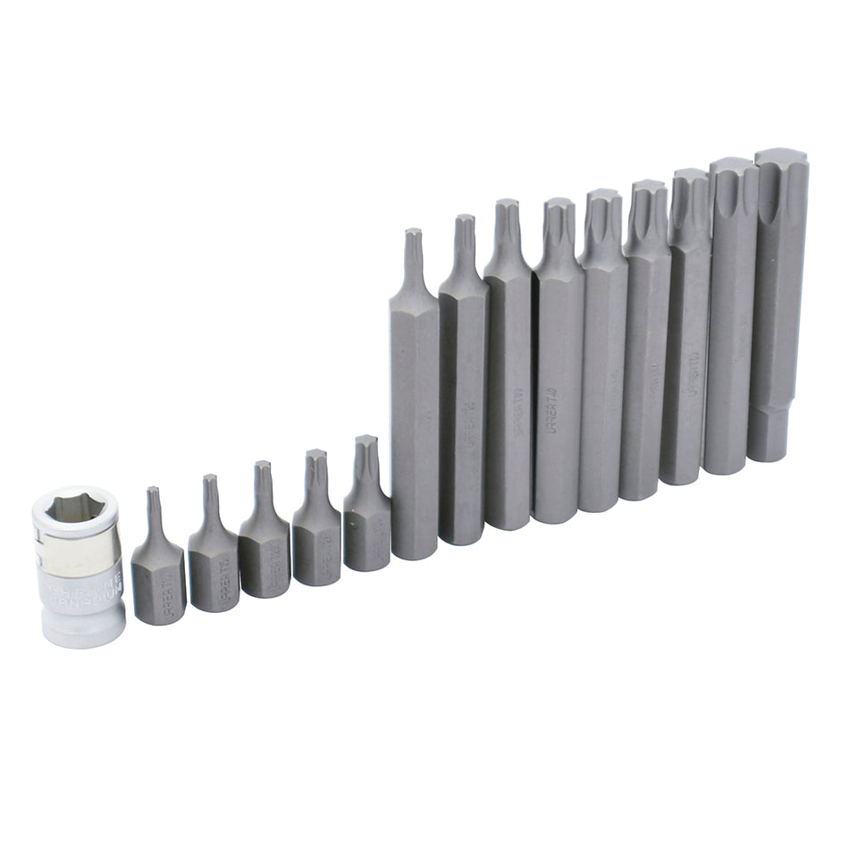 JUEGO DE PUNTAS TORX CORTAS Y LARGAS HEXAGONO DE 3 8 CON ADAPTADOR 15 PIEZAS SKU J230
