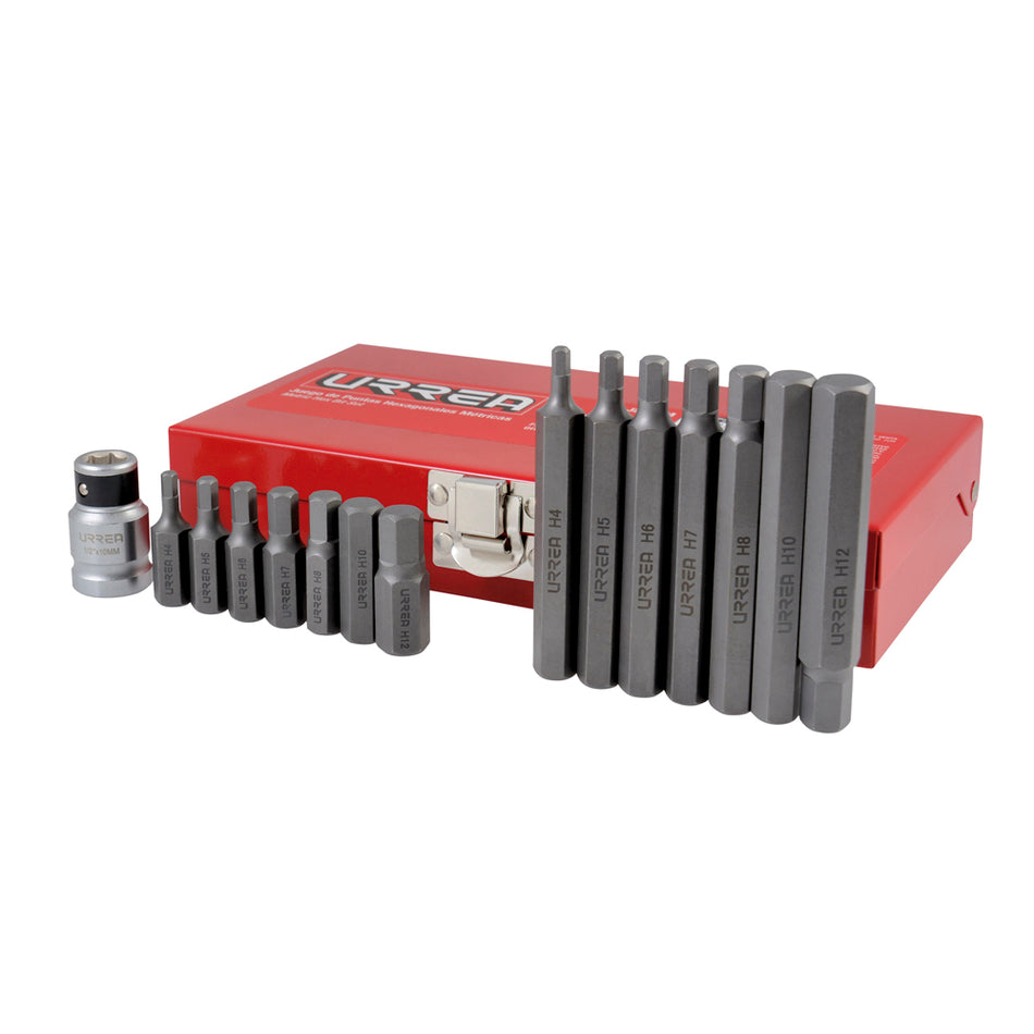 JUEGO DE PUNTAS HEXAGONALES HEXAGONO DE 3 8 METRICAS CON ADAPTADOR 15 PIEZAS SKU J2415M