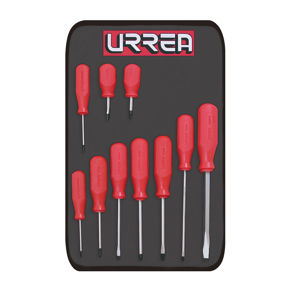 JUEGO DE DESTORNILLADORES CON MANGO ROJO COMBINADOS 10 PIEZAS SKU JBU03
