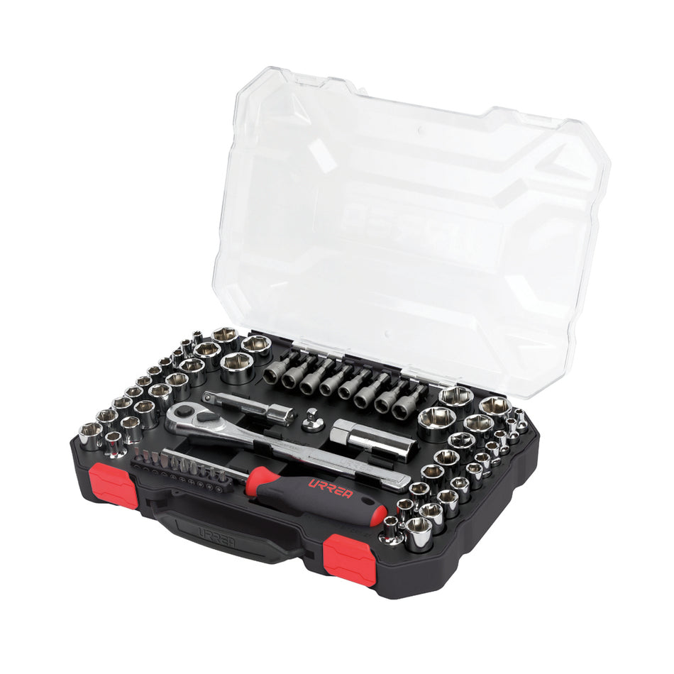 JUEGO DE DADOS Y ACCESORIOS CUADRO DE 1 4 Y 3 8 COMBINADO 63 PIEZAS SKU JCD01