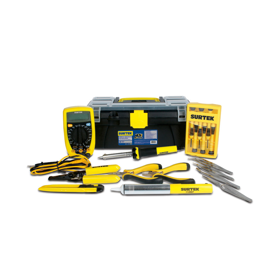 JUEGO COMBINADO DE HERRAMIENTAS PARA ELECTRICISTA CON CAJA PLASTICA, 18 PIEZAS SKU JEL180