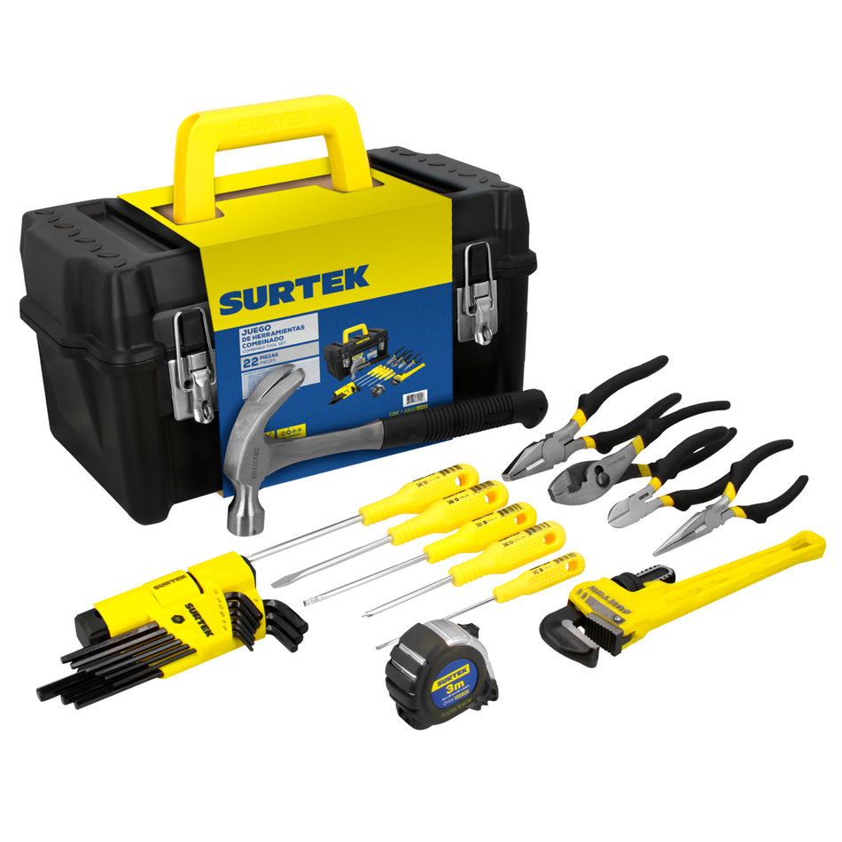 JUEGO COMBINADO DE HERRAMIENTA 22 PIEZAS, CON CAJA PLASTICA SKU JH220
