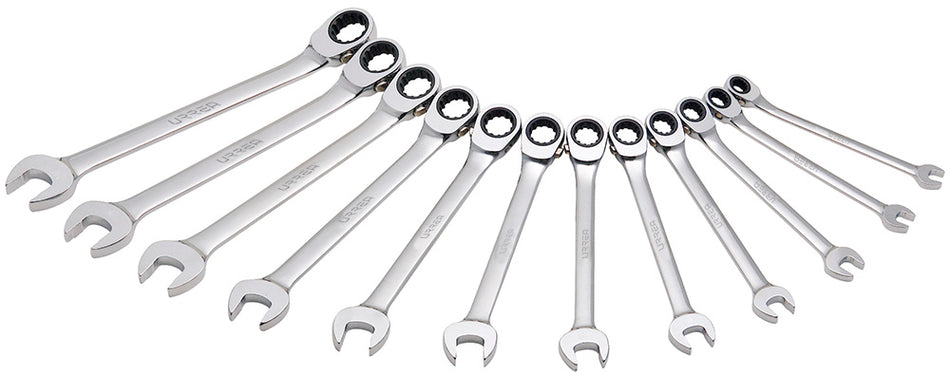 JUEGO DE LLAVES COMBINADAS PULIDO ESPEJO DE MATRACA SPLINE REVERSIBLE METRICAS 12 PIEZAS SKU JLMC12MR