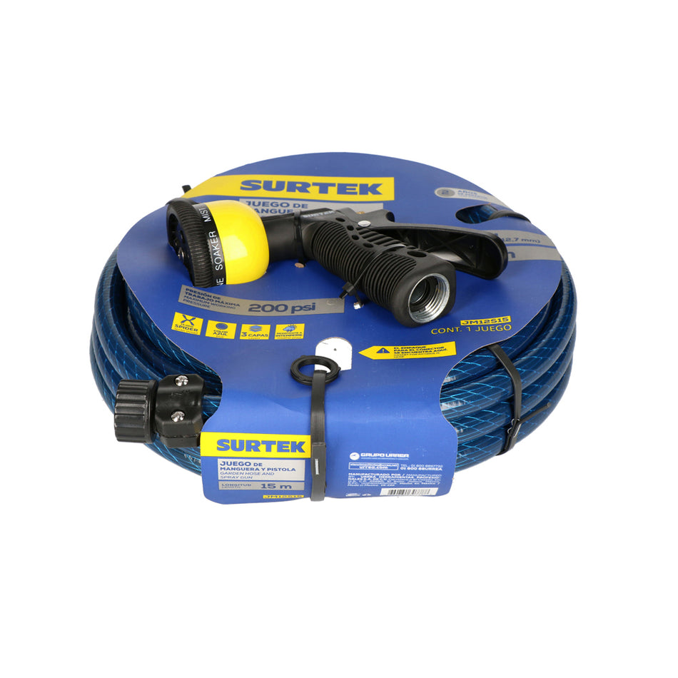 MANGUERA PARA JARDAN SPIDER CON PISTOLA PARA RIEGO 1/2", 15 M SKU JM12S150