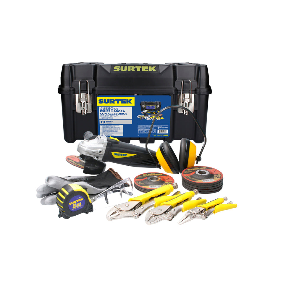 JUEGO COMBINADO DE HERRAMIENTA CON ESMERILADORA 19 PIEZAS, CON CAJA PLASTICA SKU JP190