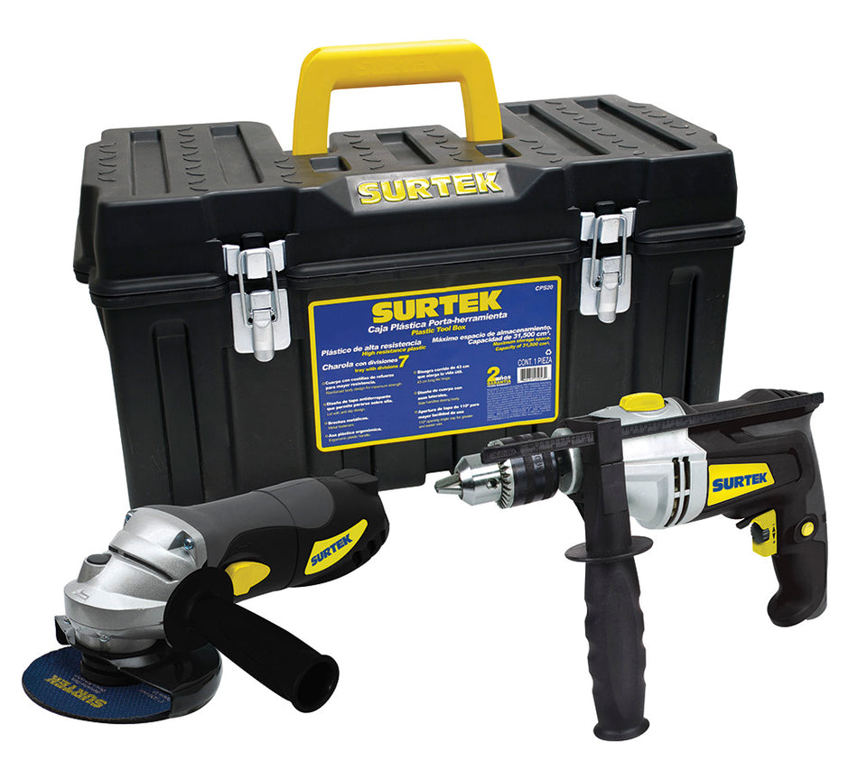 JUEGO COMBINADO DE HERRAMIENTA CON ROTOMARTILLO Y ESMERILADORA 3 PIEZAS, CAJA PLASTICA SKU JPS010