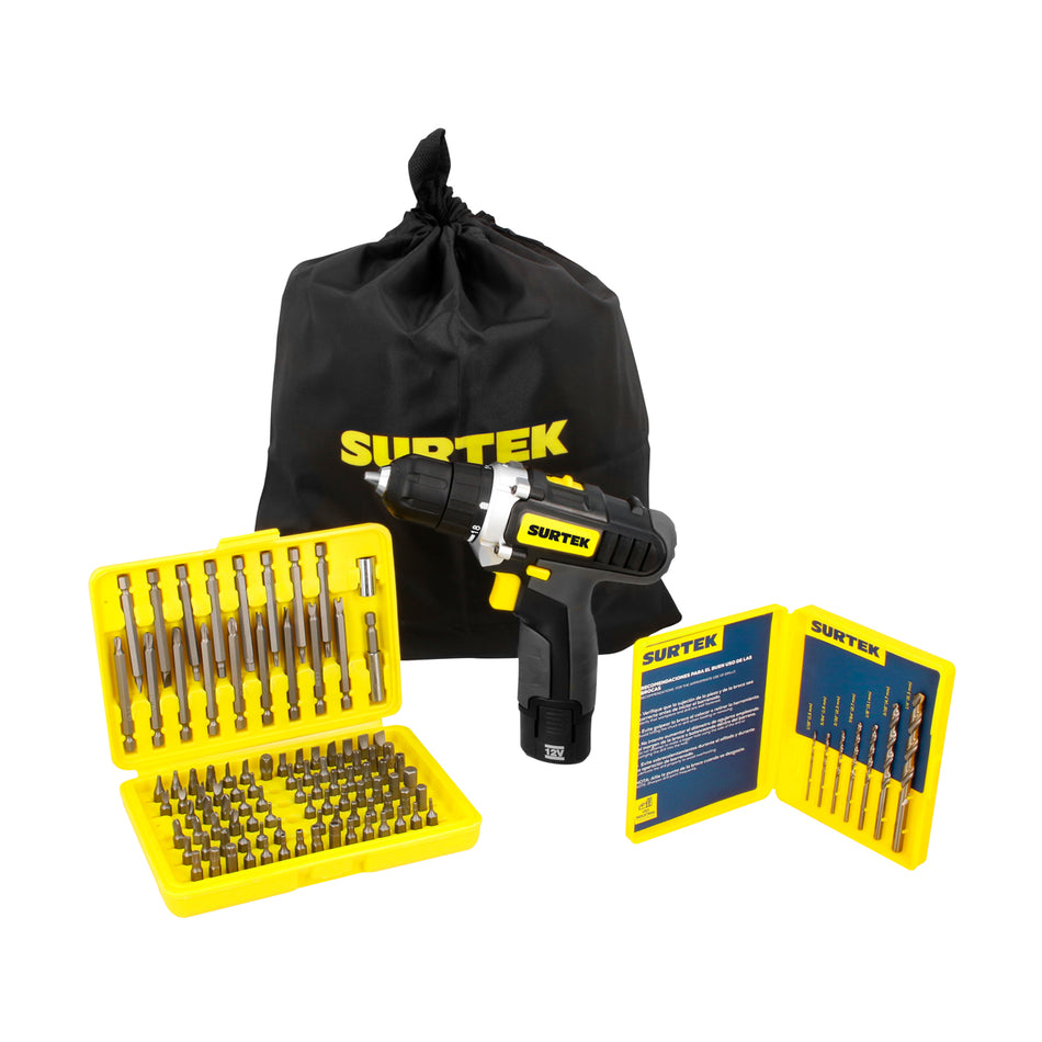 JUEGO DE TALADRO Y ATORNILLADOR A BATERAA LI-ION 12 V, 4 PIEZAS EN MORRAL SKU JTI40